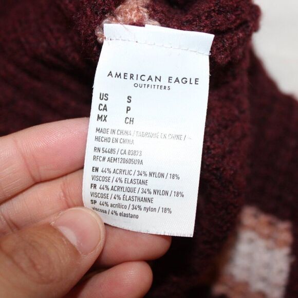 American Eagle Striped Oversized Ballon  sleeve V Neck Knit Pullover Sweater S - Picture 8 of 10